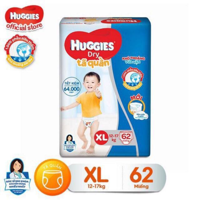 Bỉm Huggies quần/dán đủ size M74/L68/XL62/XXL56(Bao bì mới)