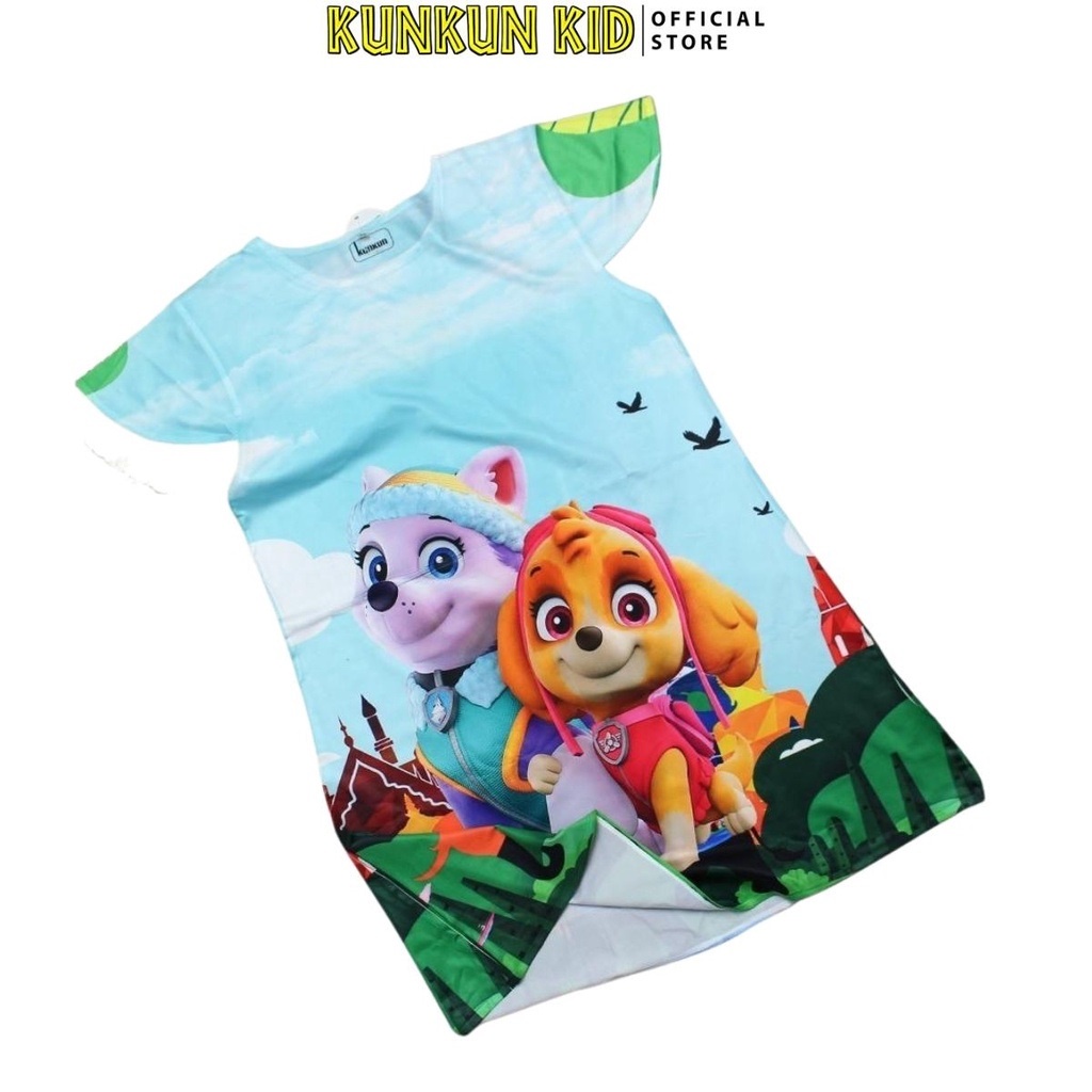 Đầm bé gái thun lạnh in 3d hoạt hình chú chó cứu hộ paw patrol Kunkun D694
