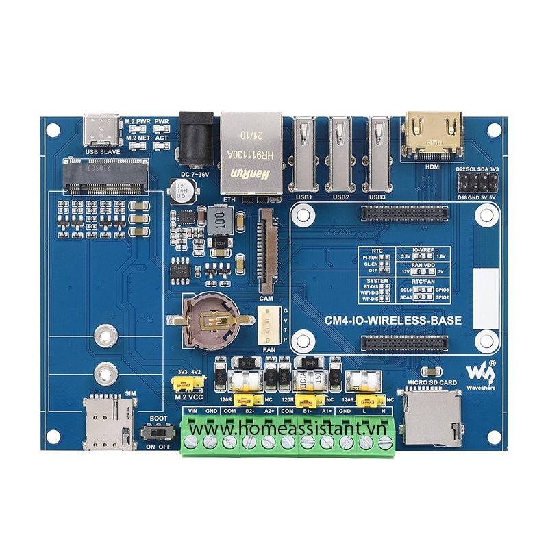 Bo Mạch Mở Rộng Máy Tính Mini Raspberry Pi CM4 -IO-WIRELESS-BASE PLC  Waveshare