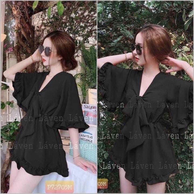 Jumpsuit váy liền quần nơ thắt ngực