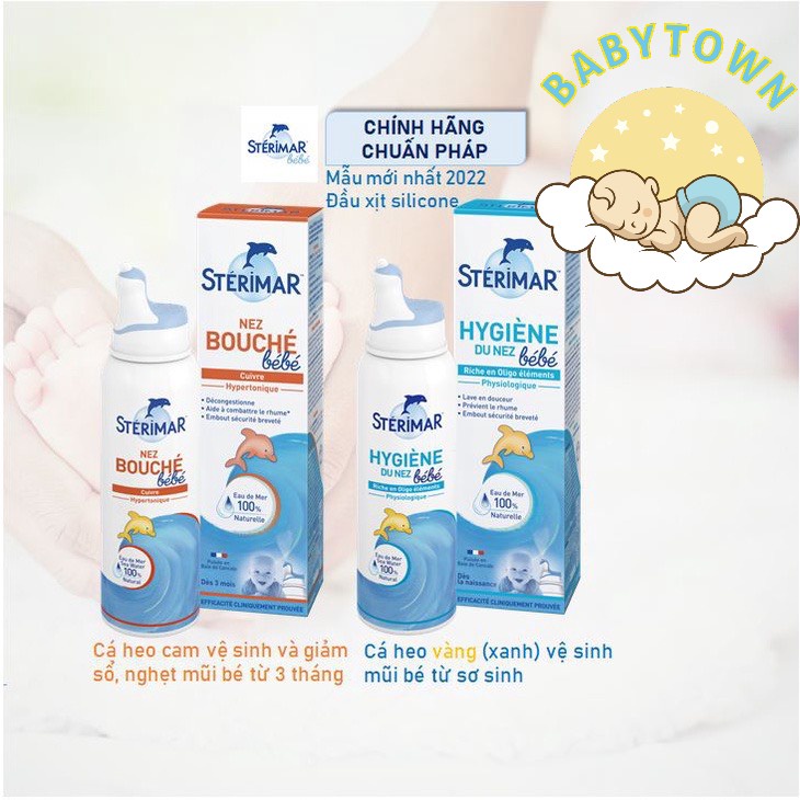 Xịt muối biển Sterimar cá heo vàng và cá heo cam vệ sinh Pháp 100ml