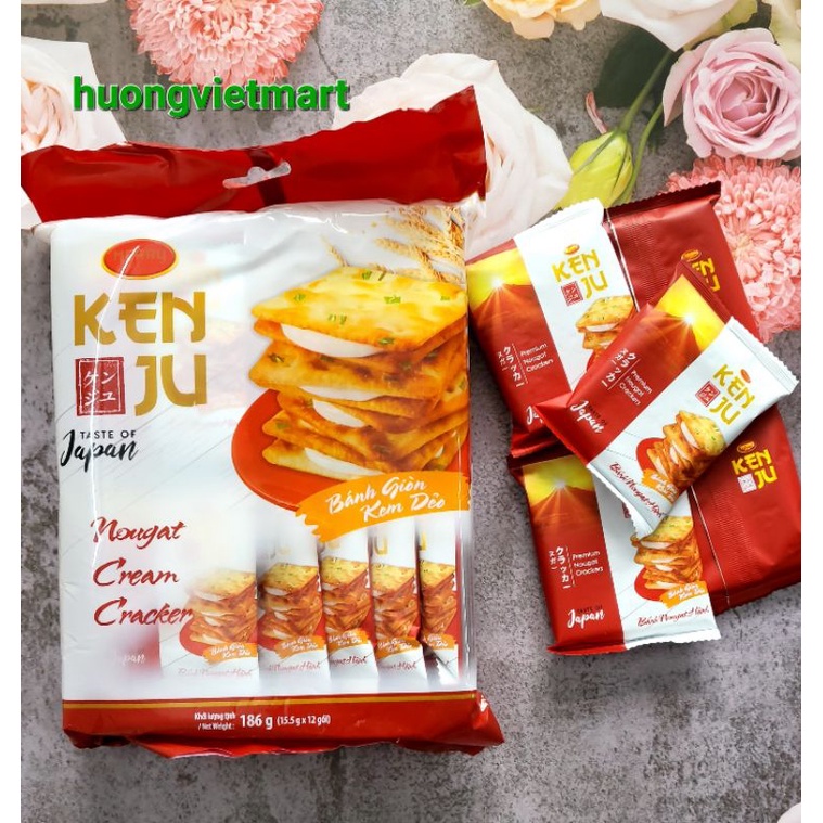 Bánh quy KENJU kem dẻo túi 186g, bánh ăn sáng Richy, Bánh nougat hành, bánh quy hành