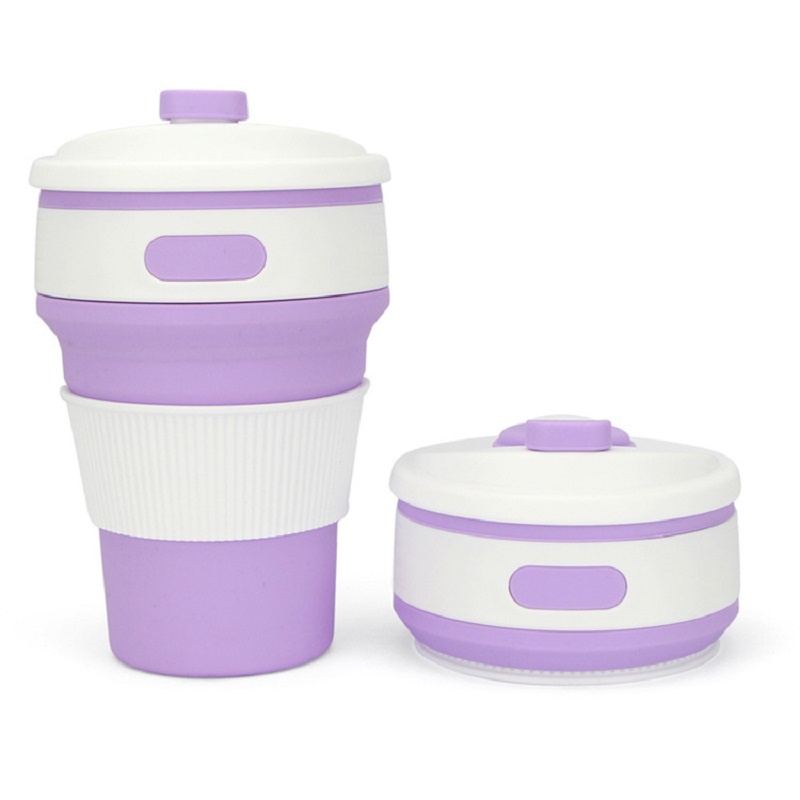 Cốc Silicone Gấp Gọn 350ML Có Nắp Đậy Đa Năng Mang Đi Du Lịch