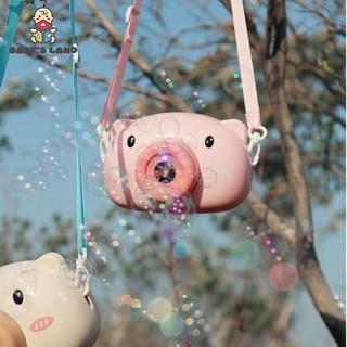 Máy Chụp Ảnh Heo Hồng Dễ Thương Phun Bong Bóng Cho Bé Có Dây Đeo Cổ