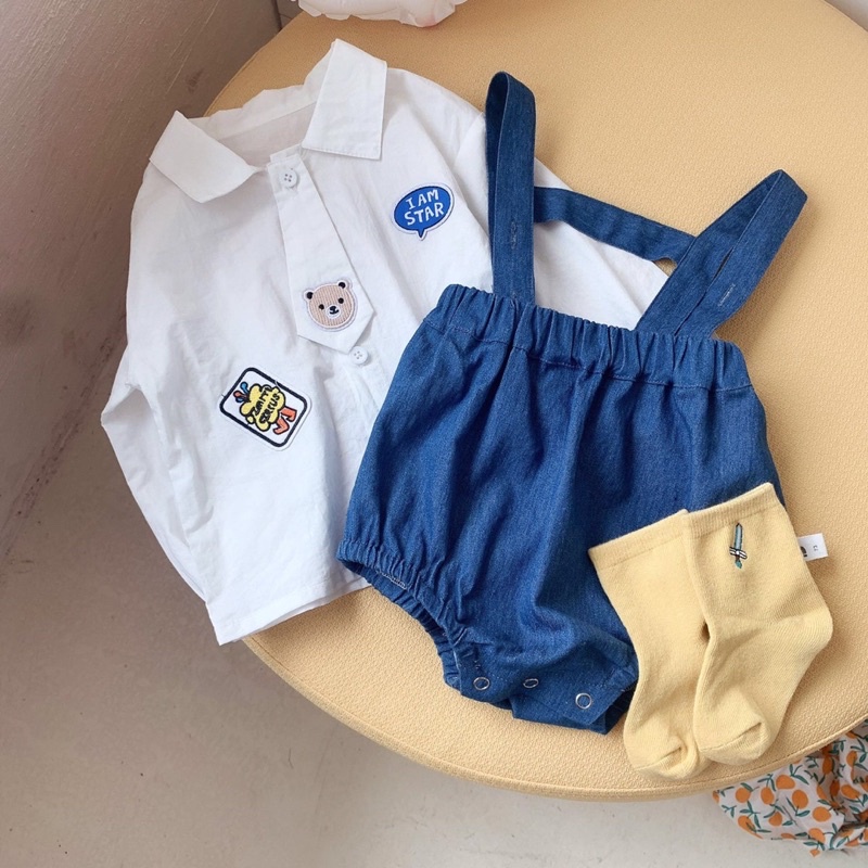 Jean 2CT Set yếm JEAN kèm áo cho bé mã 70090