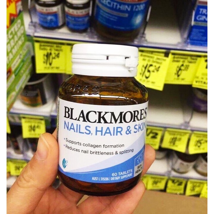 Blackmores Nail,Hair And Skin 60 viên mẫu mới của Úc-Da đẹp,Móng chắc khỏe,Tóc mềm mượt