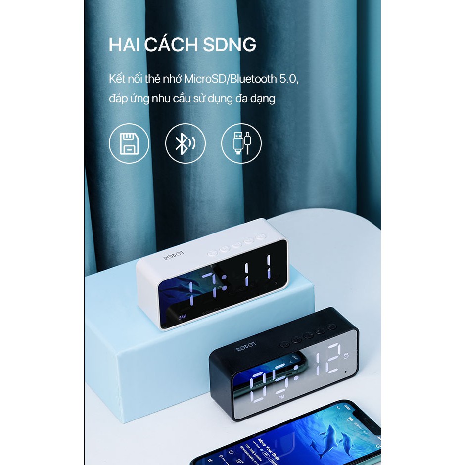 Loa Bluetooth 5.0 màn hình LED kiêm đồng hồ báo thức và kính tráng gương công suất lớn hỗ trợ thẻ nhớ-ROBOT RB150