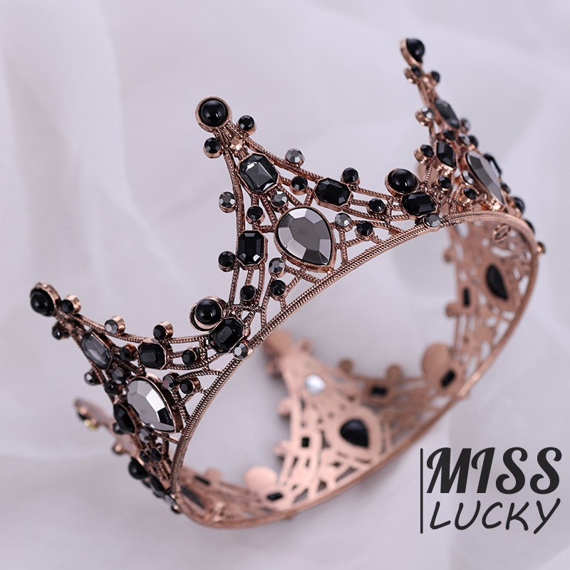 Vương miện nữ hoàng phong cách vintage đính đá màu đen thanh lịch