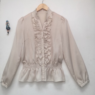 Sơ mi công chúa 3rd Wave Nhật bo eo màu beige