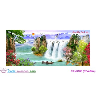 [T-LV3168]Tranh thêu chữ thập Phong cảnh Lưu Thủy Sinh Tài (87x43cm)