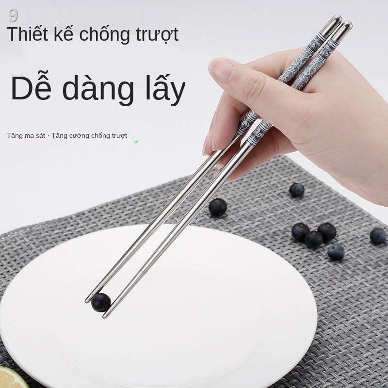 [Chống nấm mốc và kháng khuẩn] Đũa inox sứ xanh trắng gia dụng chống trơn trượt bỏng bộ đồ ăn không biến dạng bán bu