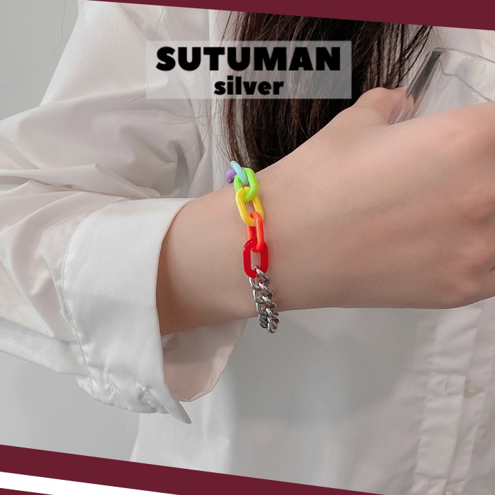 [GIAO HỎA TỐC] Vòng tay cầu vòng phụ kiện trang sức lắc tay unisex rainbow thương hiệu SUTUMANsilver
