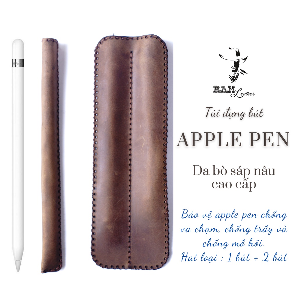 Túi đựng bút Apple pen RAM Leather da bò thật nâu đất hai bút