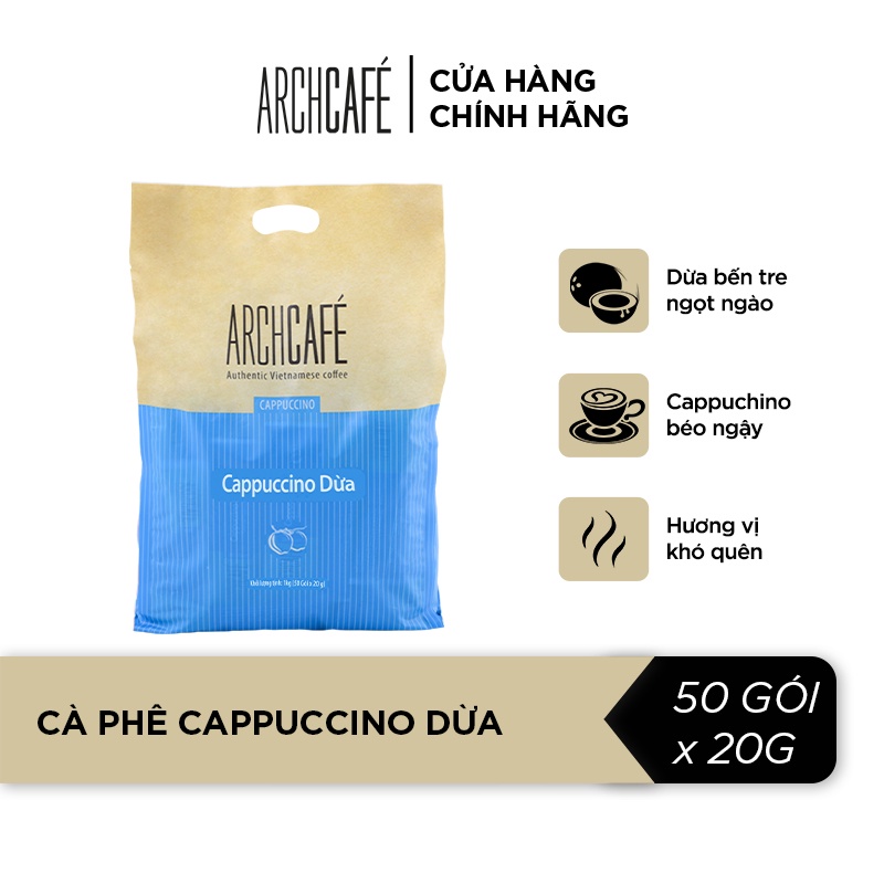 Combo 2 Túi Cà phê Cappuccino Dừa - Cafe hoà tan Archcafé (túi 50 gói x 20g)