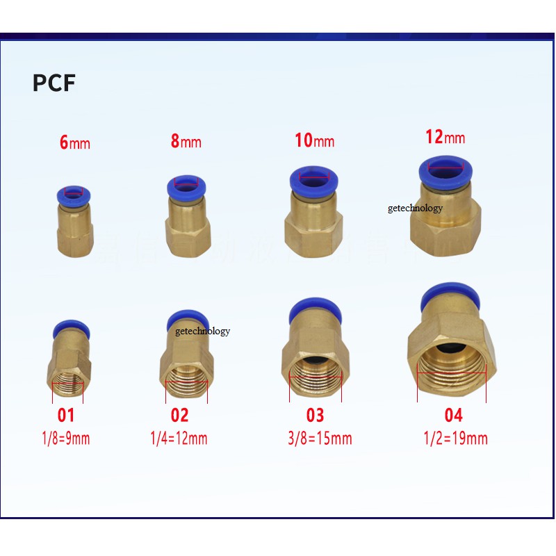 Đầu nối nhanh PCF đầu nối thẳng ren trong PCF [PCF NỐI ỐNG MỀM] Ren trong nối nhanh một đầu cắm ống nhựa PU khí nén