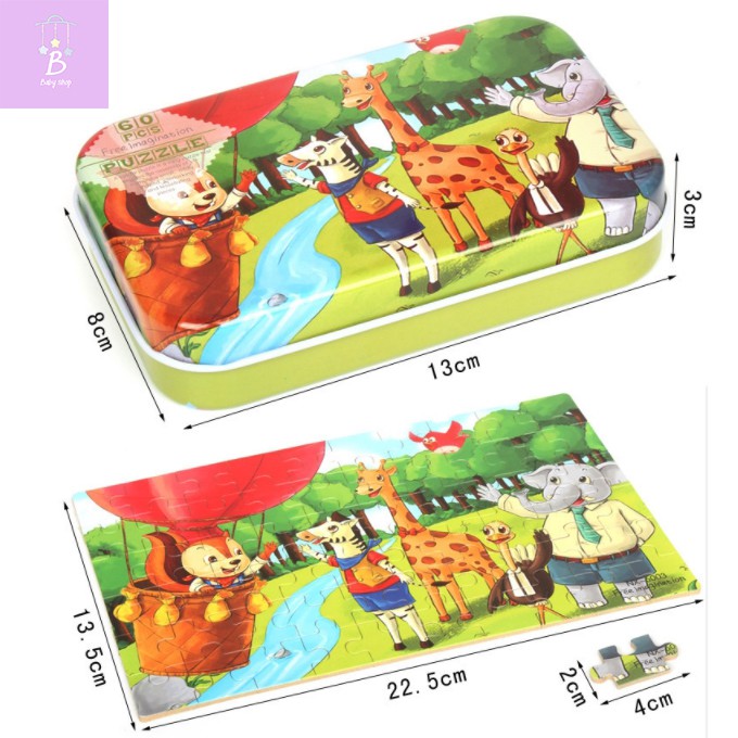 Bộ Tranh Ghép Hình Bằng Gỗ 60- 100 Miếng Có Hộp Thiếc Sắt Đựng- Phát Triển Trí Tuệ