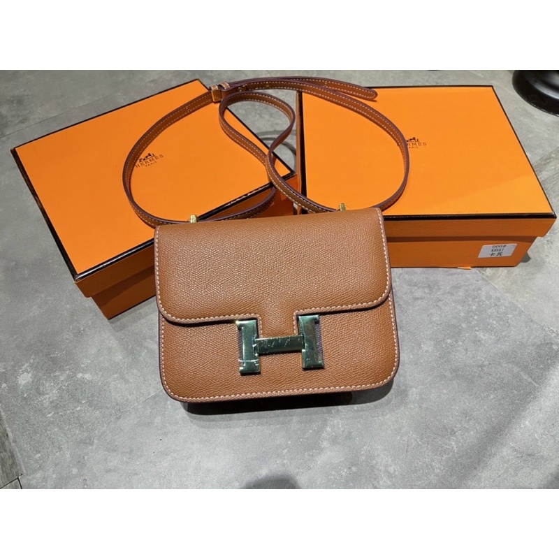 Túi chữ H nổi hai màu cam và nâu cam xuất full box seal chuẩn like au full bill khăn thẻ