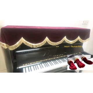 Khăn Phủ Đàn Piano Nhung Đỏ + Vớ Bảo Vệ Pedal