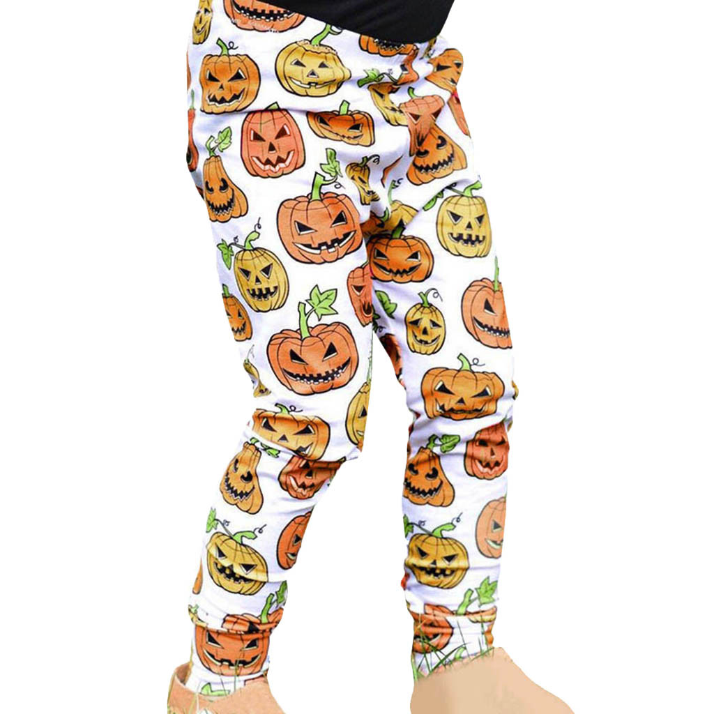 (Đang Bán) Quần Legging Họa Tiết Bí Ngô Halloween Cho Bé Gái