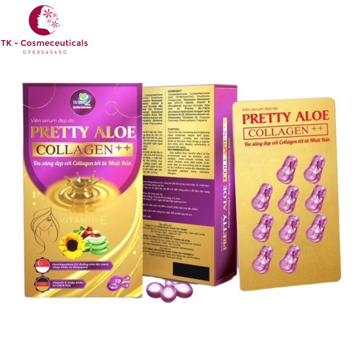 (CHÍNH HÃNG) Viên Vitamin E Bôi Dưỡng Trắng Da Pretty Aloe - Vitamin E, Tinh Dầu Jojoba, Lô Hội Dưỡng Ẩm - Hộp 30 Viên