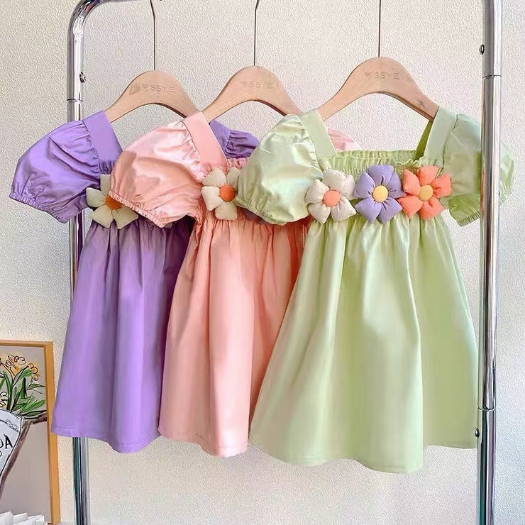 Đầm Công Chúa Phồng Ngắn Tay Màu Sắc Xinh Xắn Cho Bé Gái