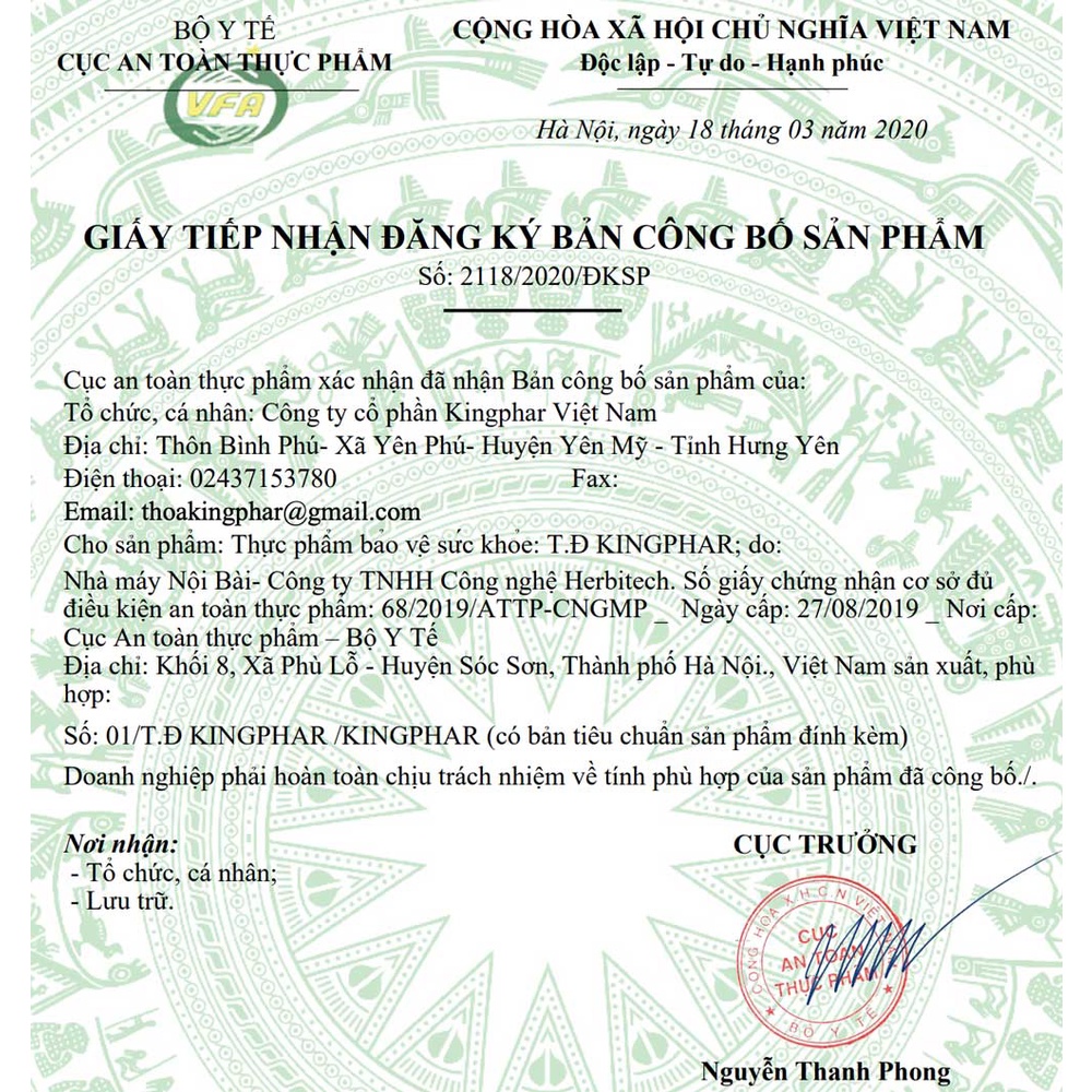 T.đ Kingphar, hỗ trợ kiểm soát và ổn định đường huyết (hộp 40 viên) hàng chính hãng.