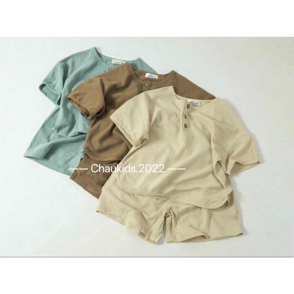 Set Bộ Bé Trai Vải Thô Đũi Mềm Mát Cúc Ngực, Bộ Đồ Cho Bé Mặc Đi Chơi Hè CK15