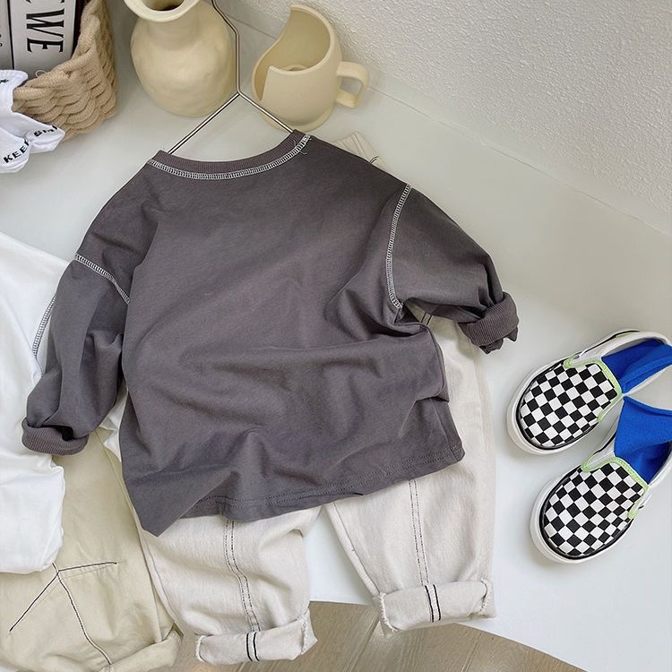 Áo Thun Cotton Tay Dài Cổ Tròn In Chữ Phong Cách Hàn Quốc Thời Trang Mùa Thu Cho Bé