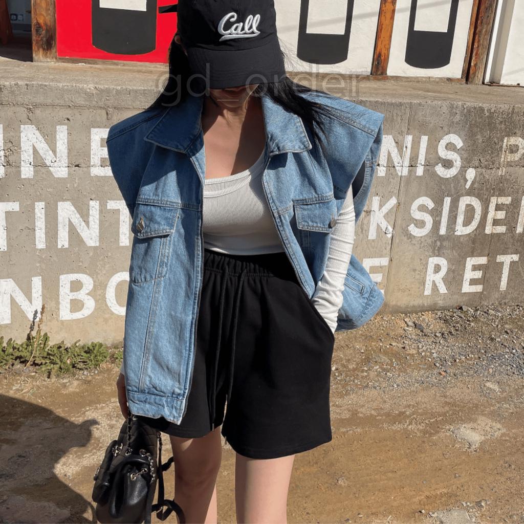 Kh9|Áo khoác jeans bò tanktop cá tính hàn quốc chất denim rộng túi hộp đi chơi, đi học gd_order