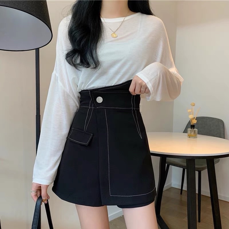 Quần Váy Cạp Cao Trần Chỉ Nổi Tôn Dáng cho Nữ m906