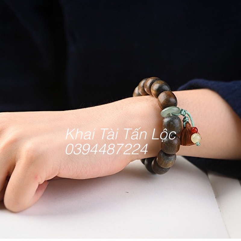 Vòng tay chuỗi hạt Phật giáo đài sen bằng gỗ đàn hương xanh đổi màu