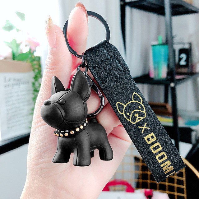 Móc khóa hình chú chó bulldog xinh hot trend dễ thương, móc chìa khoá keychain cún dog nhiều màu có kèm vong đeo tay