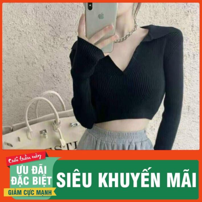 Áo Croptop Cổ V Tay Dài CT27 Chất Thun Gân Co Giản, Hàng Chuẩn Đẹp kiểu dáng Ulzzang