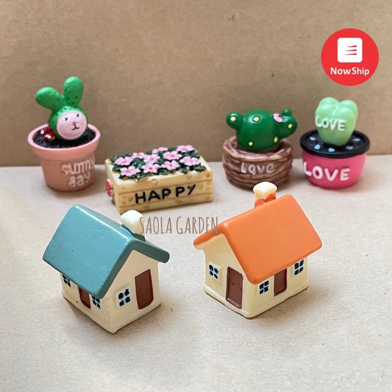 Tượng Ngôi nhà nhựa mini 3 cm - Bộ sưu tập tượng dễ thương trang trí tiểu cảnh sen đá xương rồng hồ bán cạn