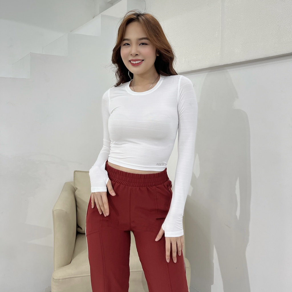 Áo Croptop Dài Tay Thể Thao Nữ REETA Trơn, Tập Gym,Yoga, Thể Thao Ngoài Trời, Co Giãn, Thoáng Khí, Nhiều Màu - A1787