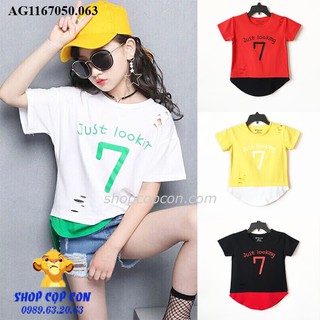 Áo thun phối màu in số 7 cho bé gái từ 8-30kg