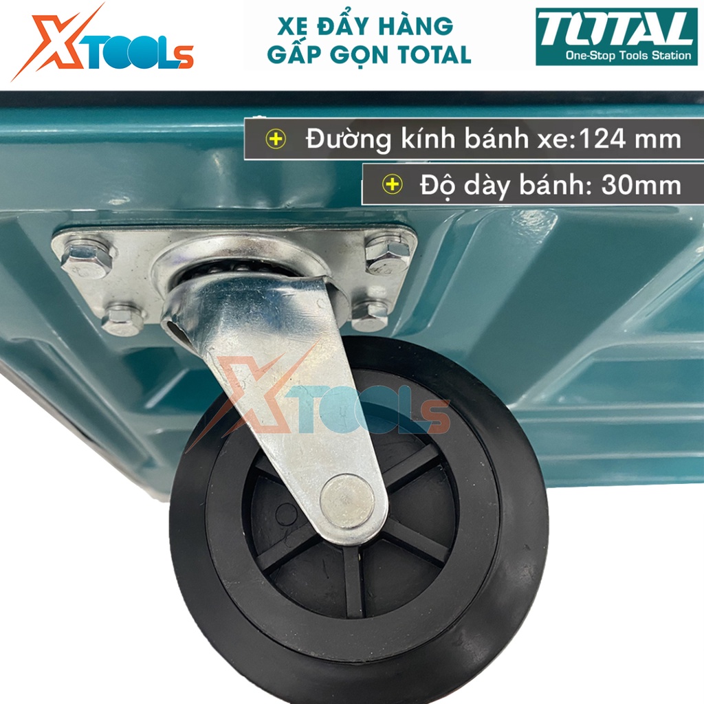 Xe đẩy hàng gấp gọn TOTAL tải trọng 150kg và 300kg, xe đẩy sàn 100% bằng thép, tay cầm gấp gọn, có miếng chống trơn