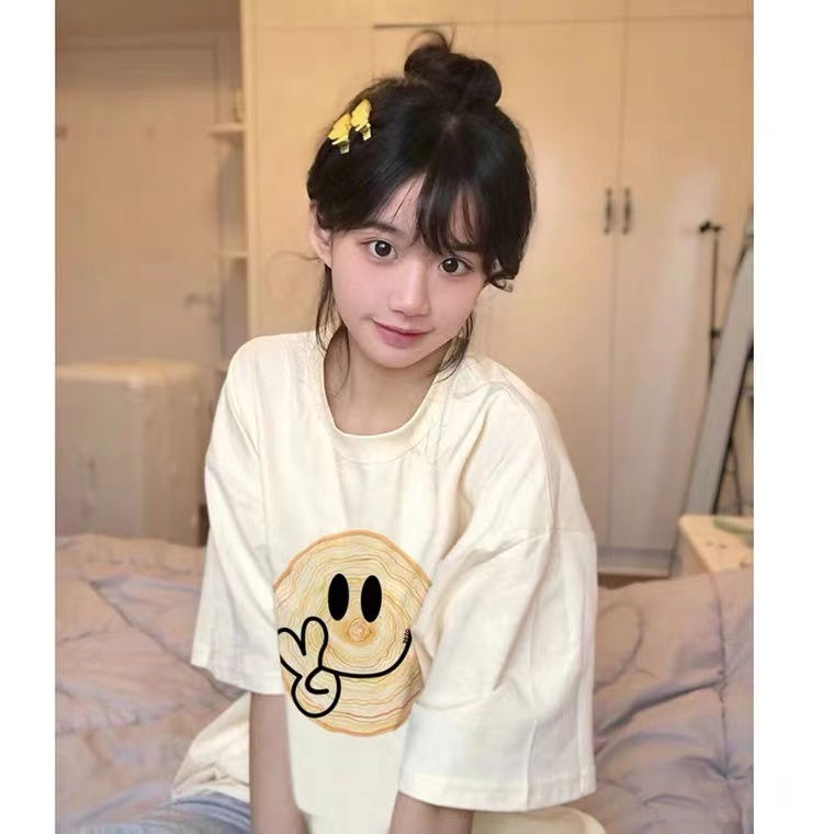 Áo thun SELVZE cotton tay ngắn dáng rộng in họa tiết thời trang cho nữ