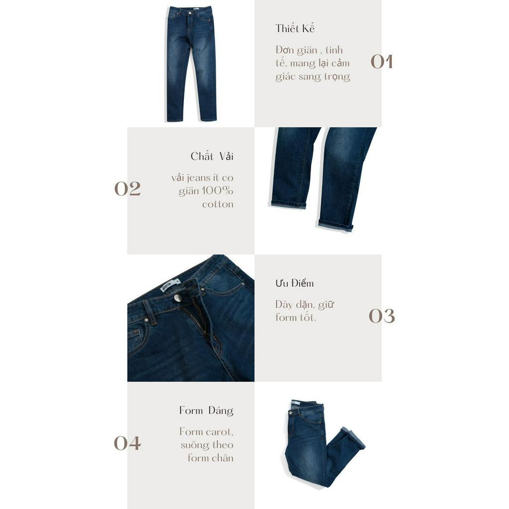 Quần Jeans Dài Nam Cao Cấp Màu Xanh Đậm Dark Blue Basic Jeans BY COTTON