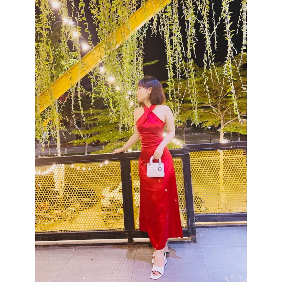 Đầm nữ AMIE thiết kế cổ chéo dáng dài, váy thời trang cao cấp chất phi lụa sang chảnh D09 | BigBuy360 - bigbuy360.vn