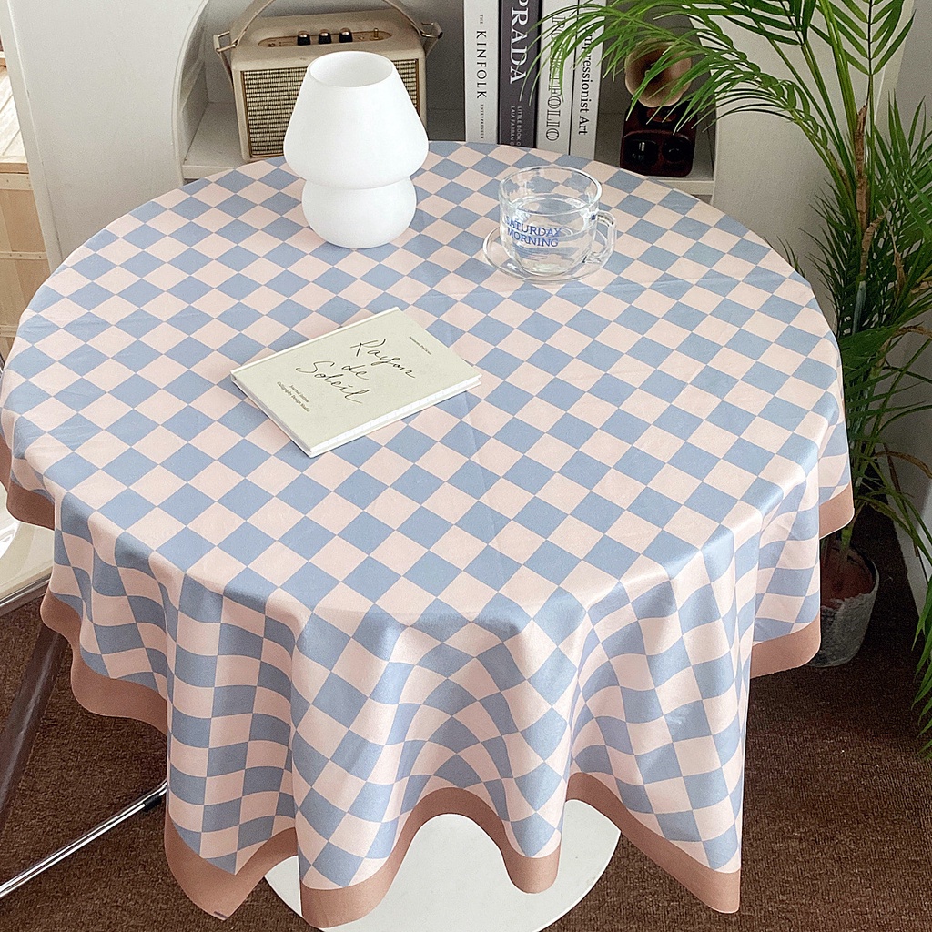 Khăn Trải Bàn Tròn/Chữ Nhật Họa Tiết Kẻ Sọc Phong Cách Hàn Quốc Sang Trọng Thời Trang