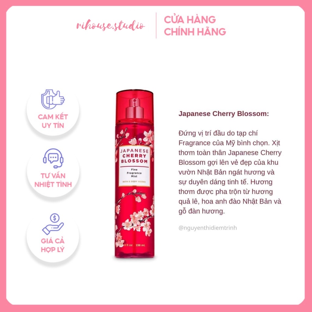 Xịt thơm toàn thân JAPANESE CHERRY BLOSSOM body mist Bath And Body Works 236ML