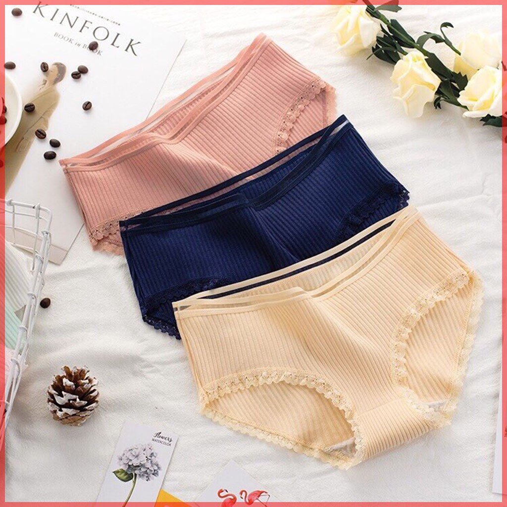 Quần Lót Nữ Cotton Viền Ren, Cạp sọc, Quần Lót Kháng Khuẩn Trơn Nhiều Màu Dễ Thương, sexxy, gợi cảm (nhiều mầu đẹp) QL02 | BigBuy360 - bigbuy360.vn