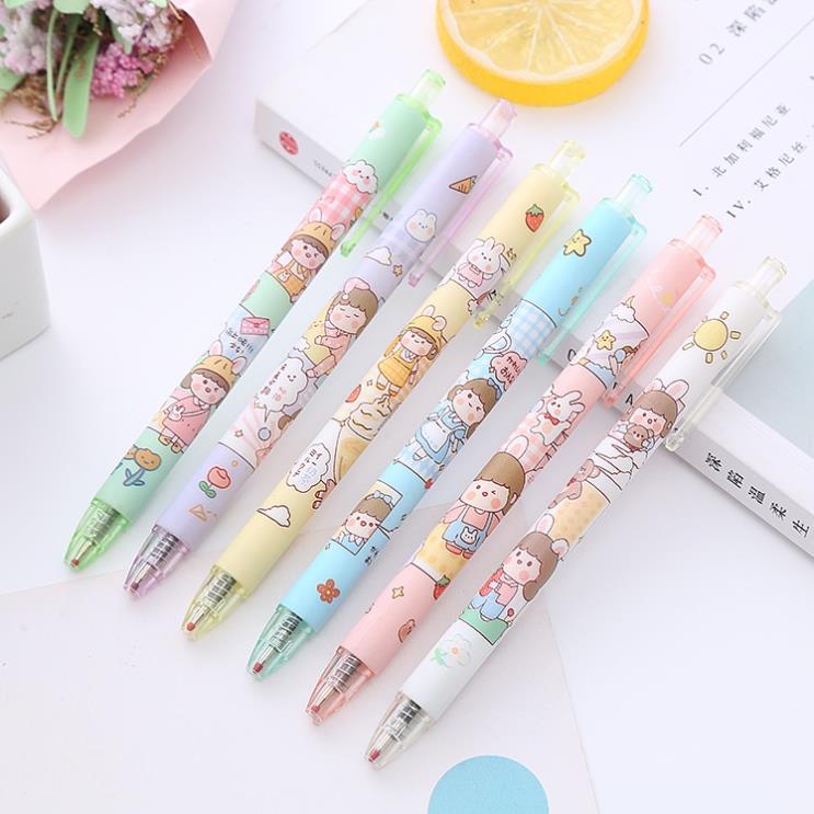 Bút Gel Bấm Hình Cô Gái Mực Đen 0,5mm Dễ Thương H200