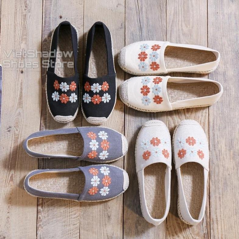Slip on cói nữ - Giày lười vải thêu hoa - Chất liệu vải bố 4 màu (be), (đen), (xám) và (khaki) - Mã SP X-15 " ' , . ^ !!