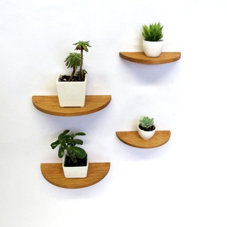 01 kệ treo tường trang trí nửa hình tròn đường kính 30 cm gỗ thông kệ để đồ giá sách