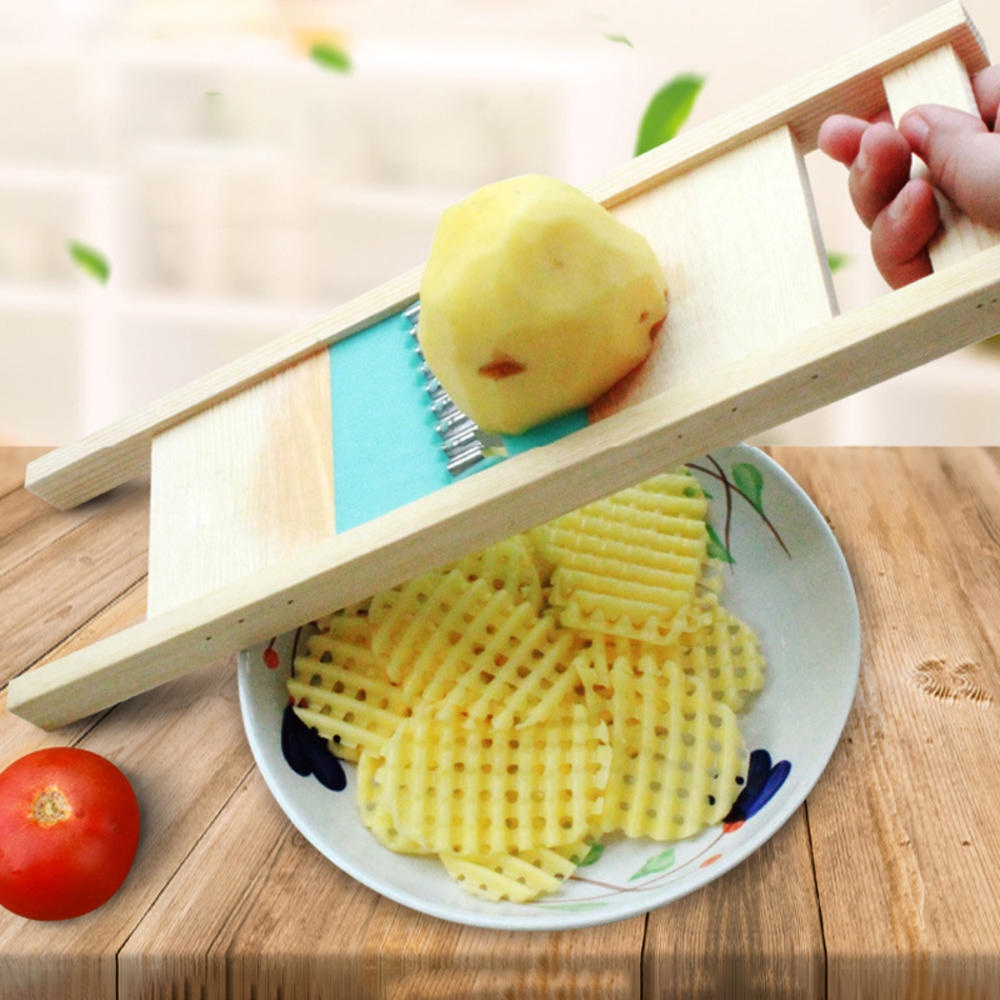 Dụng Cụ Cắt Rau Củ Gợn Sóng Bằng Gỗ Tiện Dụng Cho Nhà Bếp