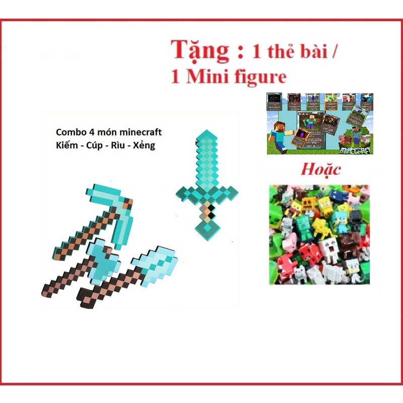 Combo kiếm cup rìu xẻng minecraft kim cương