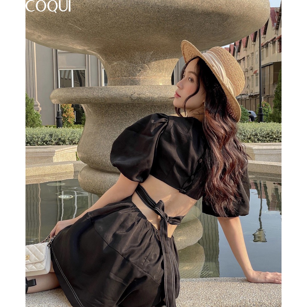 [COQUI] Đầm Anna đen tay phồng hở lưng