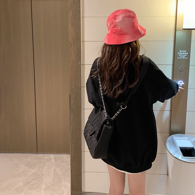 COZOK Áo nỉ tay dài dáng rộng phong cách Hàn Quốc